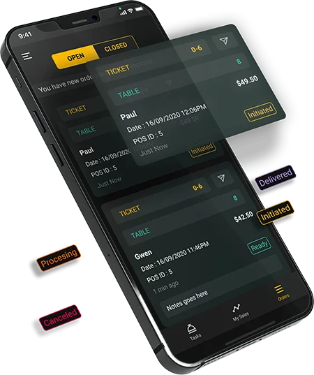 mobile phone showing inserve restaurant server app user interface